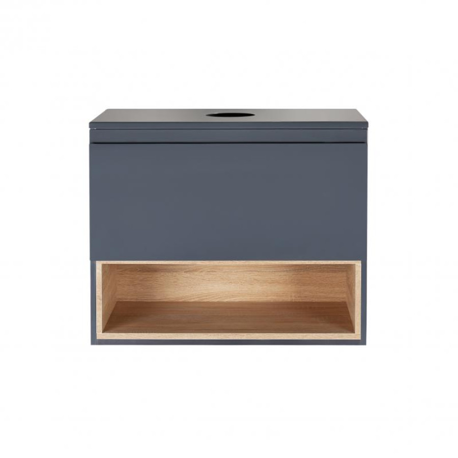 Тумба підвісна Qtap Robin 600х476х437 Graphite/Whitish oak зі стільницею QT1379TPН6002GWO