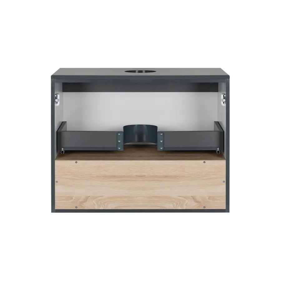 Тумба підвісна Qtap Robin 600х476х437 Graphite/Whitish oak зі стільницею QT1379TPН6002GWO