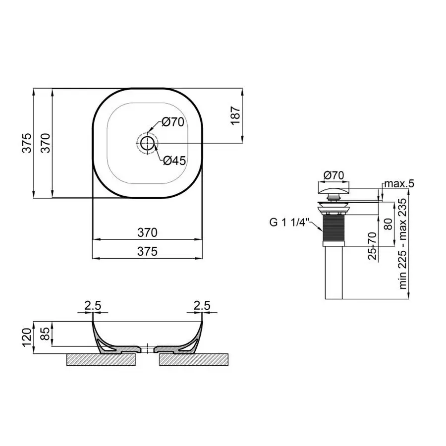 Раковина-чаша Qtap Kolibri 370х370х120 White з донним клапаном QT10118037FW