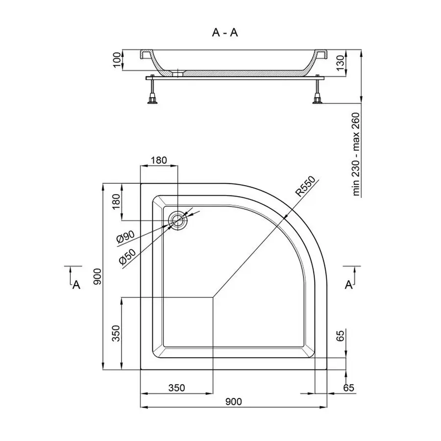 Душовий піддон Lidz Kupala ST90x90x26