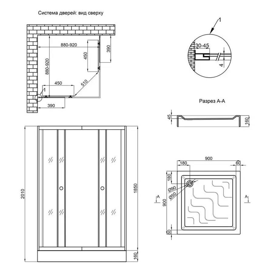 Набір Lidz душова кабіна Wiezak SC90x90.SAT.LOW.L, скло Linie 4 мм + піддон Mazur