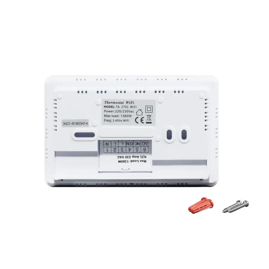 Тижневий програмований термостат Thermo Alliance ТА-2701WiFi сенсорний з WiFi