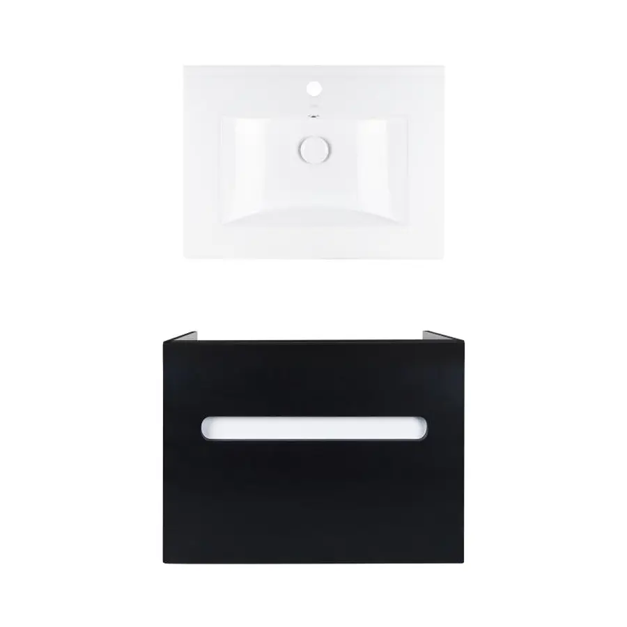 Комплект Qtap тумба підвісна Virgo 600х580х437 мм Black/White + раковина урізна Albatross QT71V44056