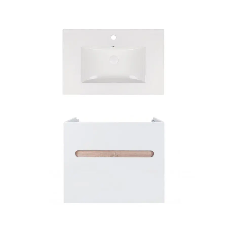 Комплект Qtap тумба підвісна Virgo 700х580х437 мм White/Whitish oak + раковина урізна Albatross New QT71V44078