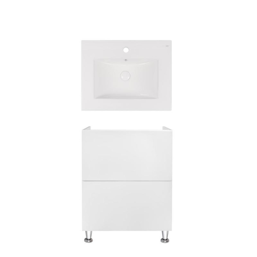 Комплект Qtap тумба підлогова Tern 600х725х437 мм White + раковина урізна Albatross New QT71TE44088