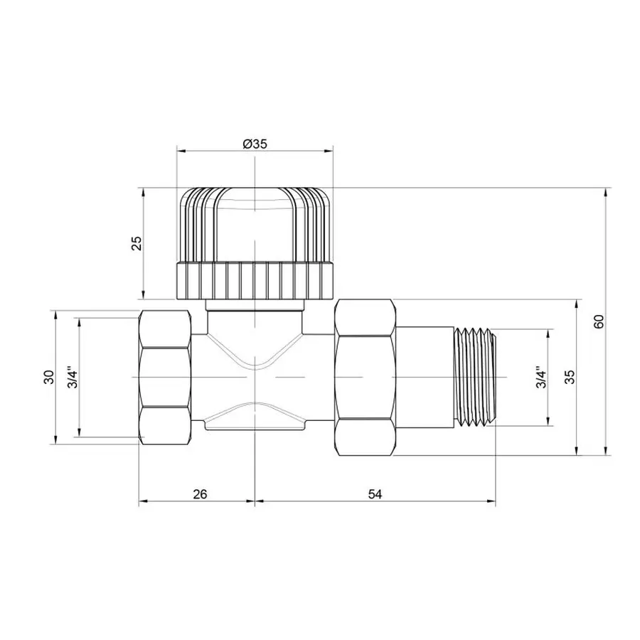 Кран радіаторний Icma 3/4" 28х1,5 прямий №775