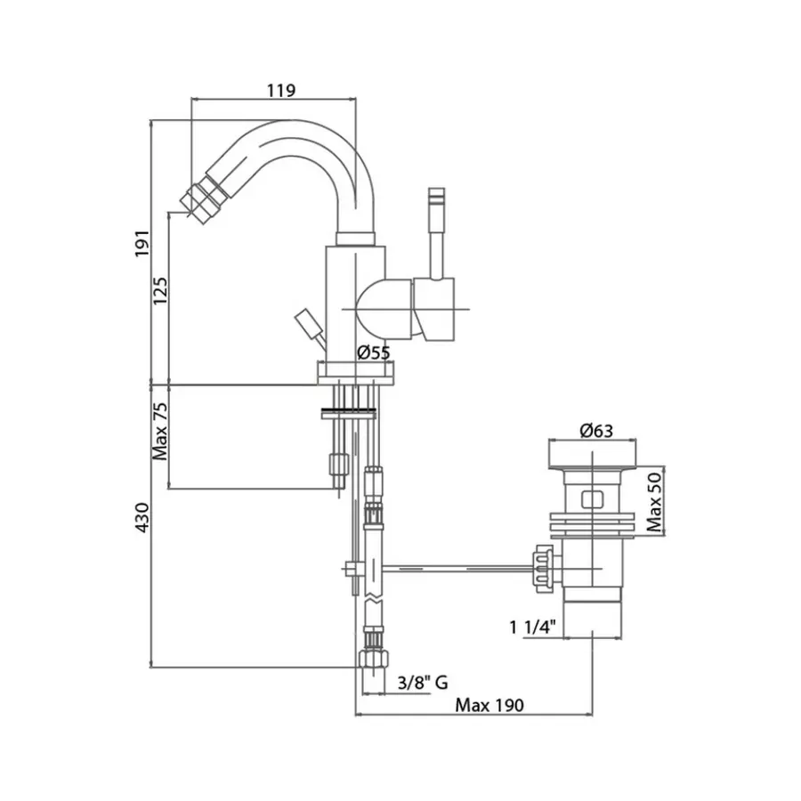 Змішувач для біде Bianchi Mody BIDMDY2003IACRM з донним клапаном