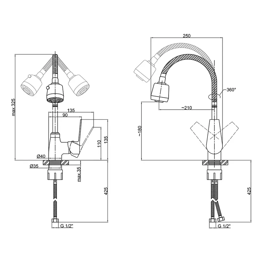 Смеситель для кухни Lidz (CRM) 20 38 014 04 с рефлекторным изливом
