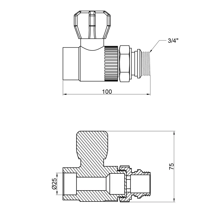 Кран шаровой радиаторный PPR Thermo Alliance 25х3 / 4 "прямой