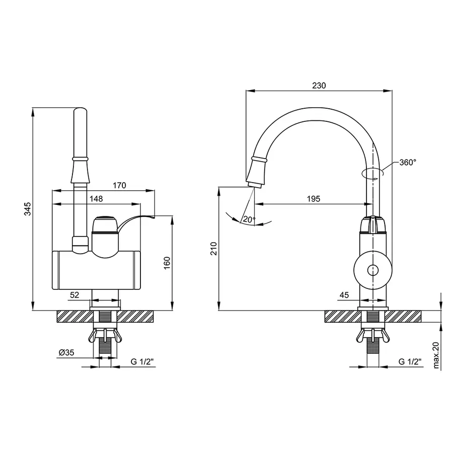 Кран для кухні проточний Lidz (WCR) 95 00 058 електричний