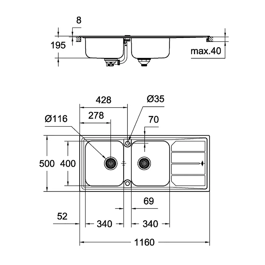 Кухонна мийка Grohe Sink K500 31588SD0