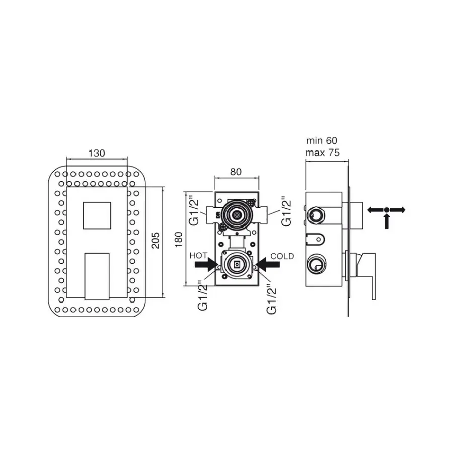Смеситель скрытого монтажа для душа Bianchi Jump INDJUM2303065CRM для двух потребителей