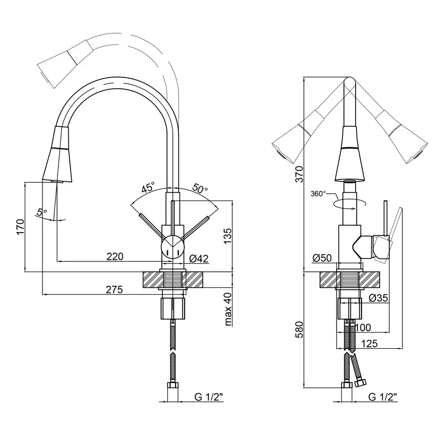 Смеситель для кухни Qtap Spring CRB 007F-1 с рефлекторным изливом