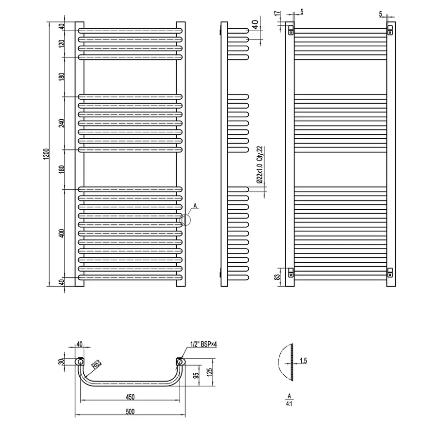 Сушилка Полотенцесушитель водяной Qtap Glory (WHI) P22 1200x500 HY
