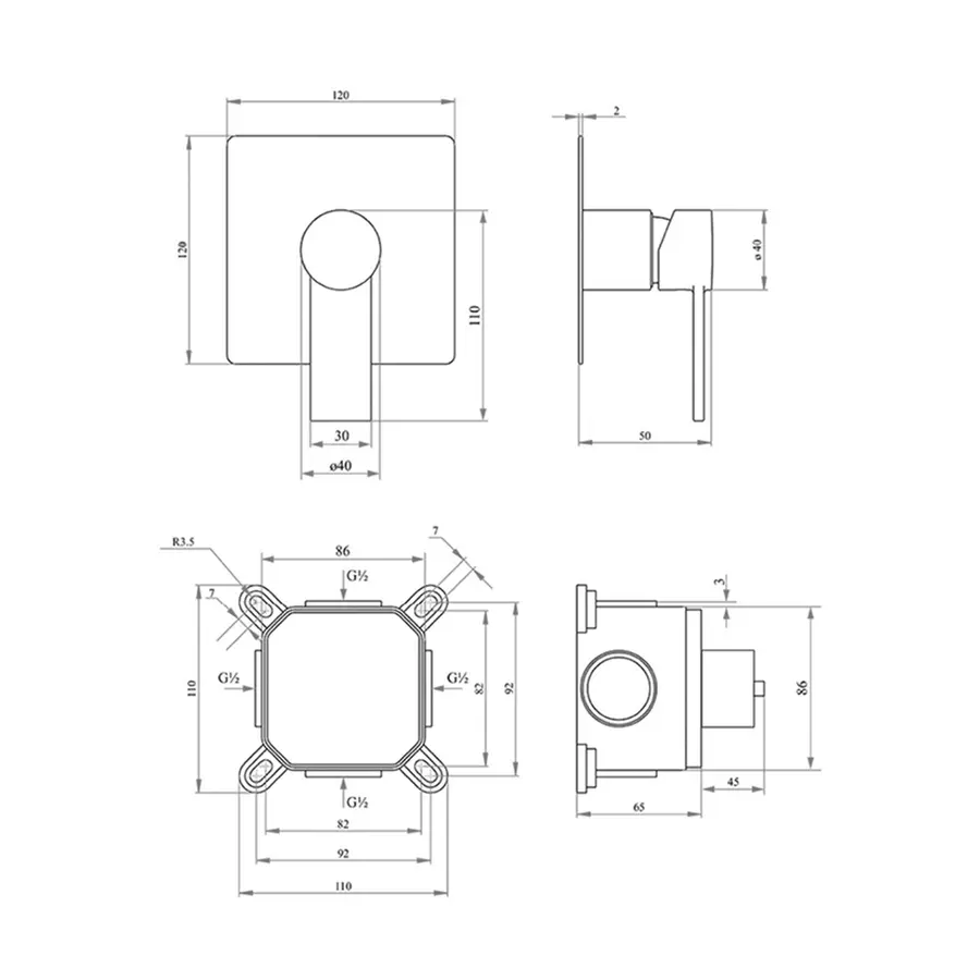 Смеситель скрытого монтажа для биде Qtap Form CRM 001AB SQ