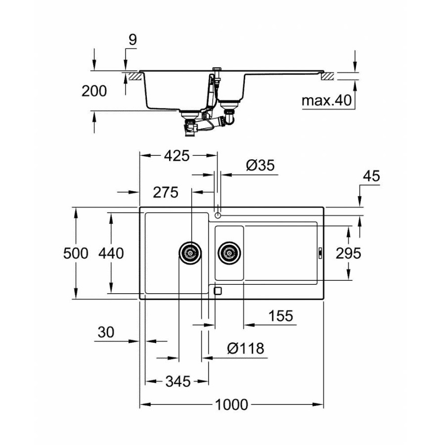 Кухонная гранитная мойка Grohe Sink K500 31646AP0