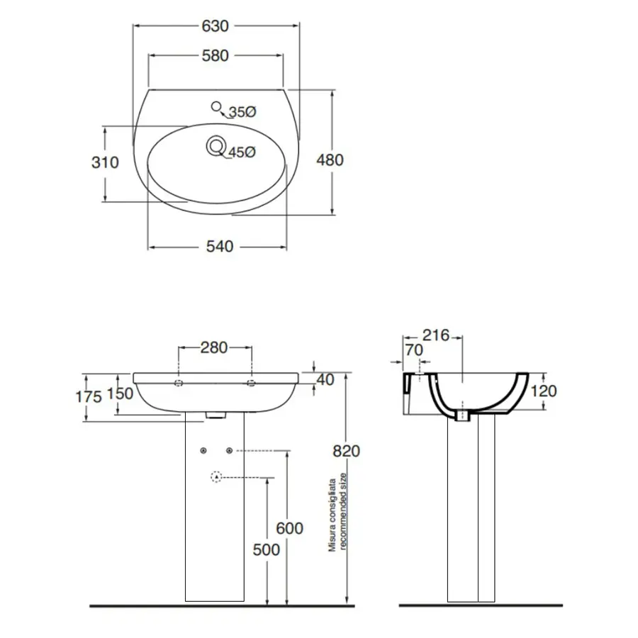 Раковина Azzurra Cult XCU200B164 с п'єдесталом