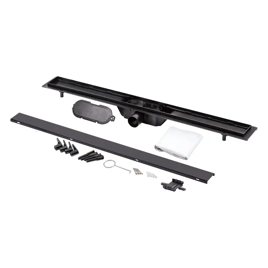 Трап Qtap Dry Tile304-900MBLA лінійний з сухим закривом та нержавіючою решіткою 900х70