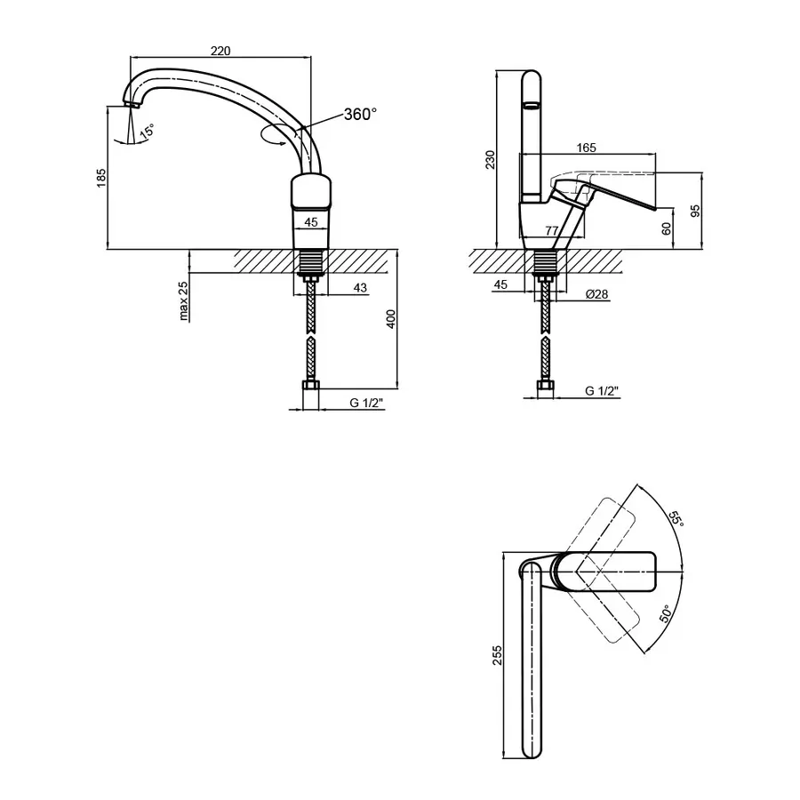 Смеситель для кухни Lidz (CRM) Mars 81 008F-3