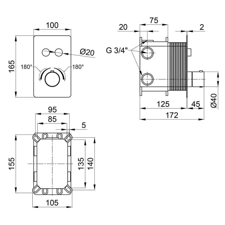 Змішувач термостатичний прихованого монтажу для душу Qtap Votice 6442T105NKC для двох споживачів
