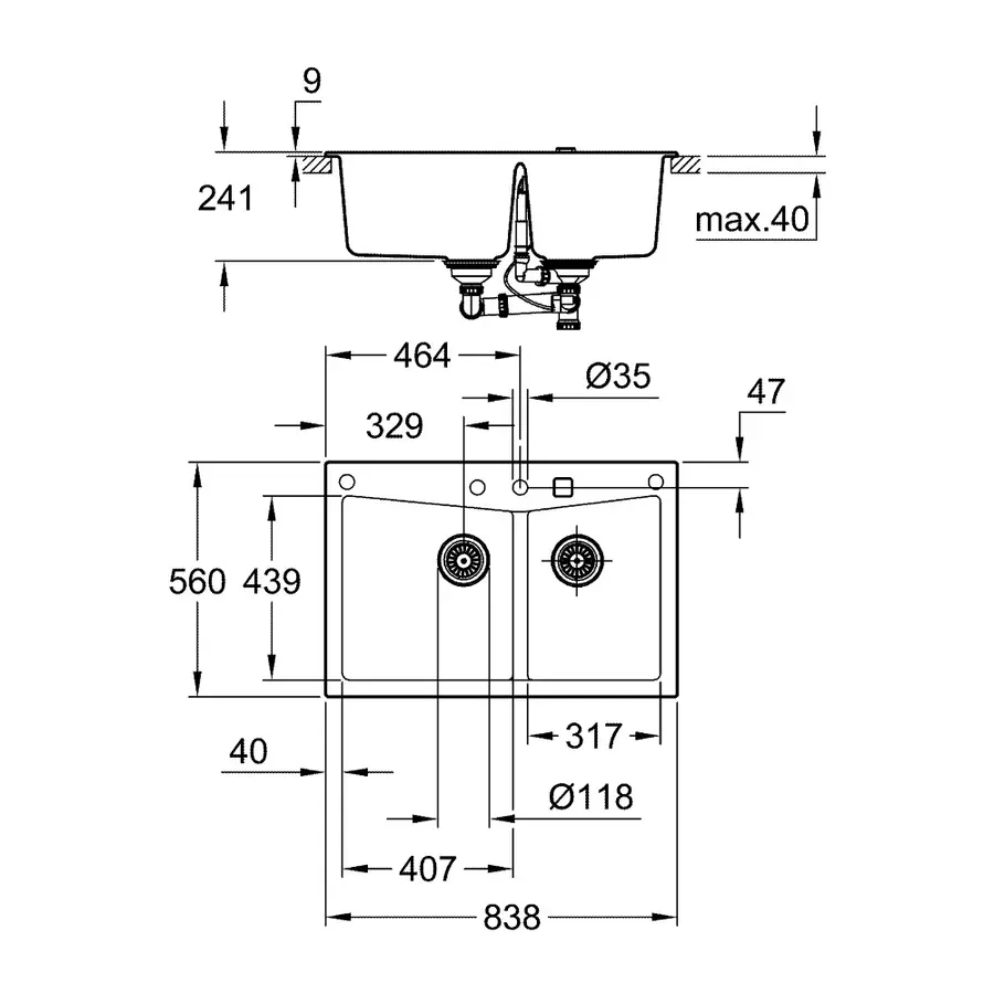 Кухонна гранітна мийка Grohe Sink K700 31657AT0