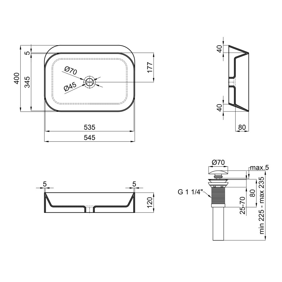 Раковина-чаша чорна Qtap Scorpio 550х390х120 Matt black з донним клапаном QT14112243MB