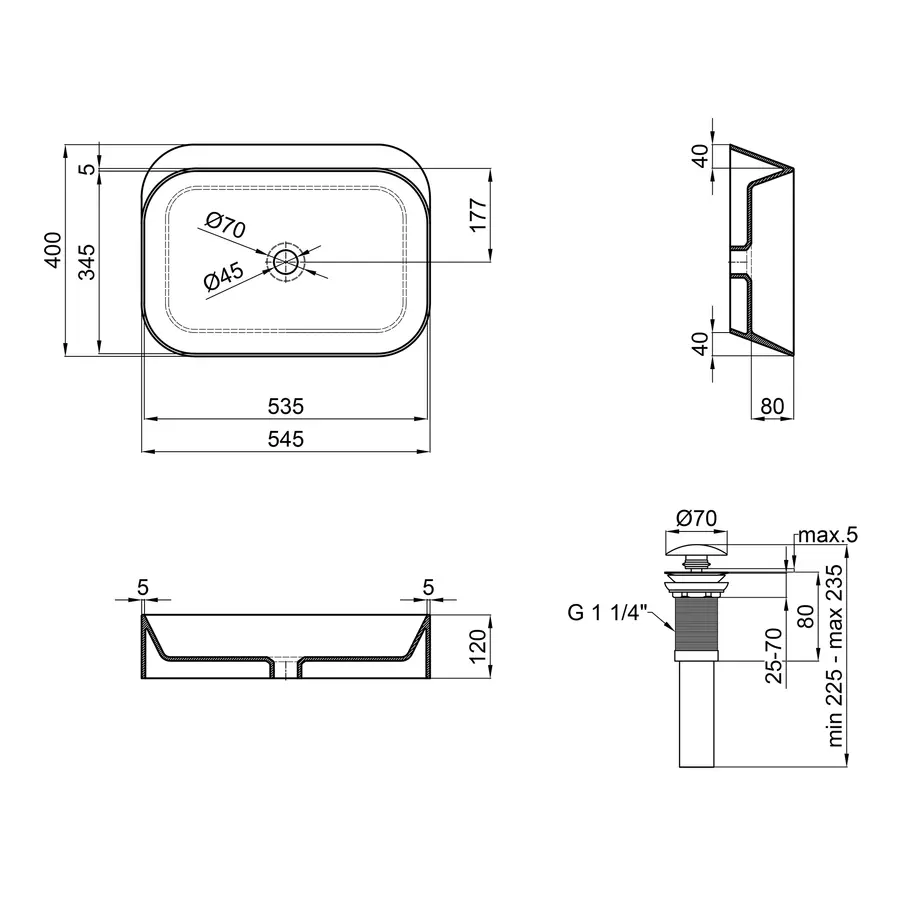 Раковина-чаша чорна Qtap Scorpio 550х390х120 Matt black з донним клапаном QT14112243MB