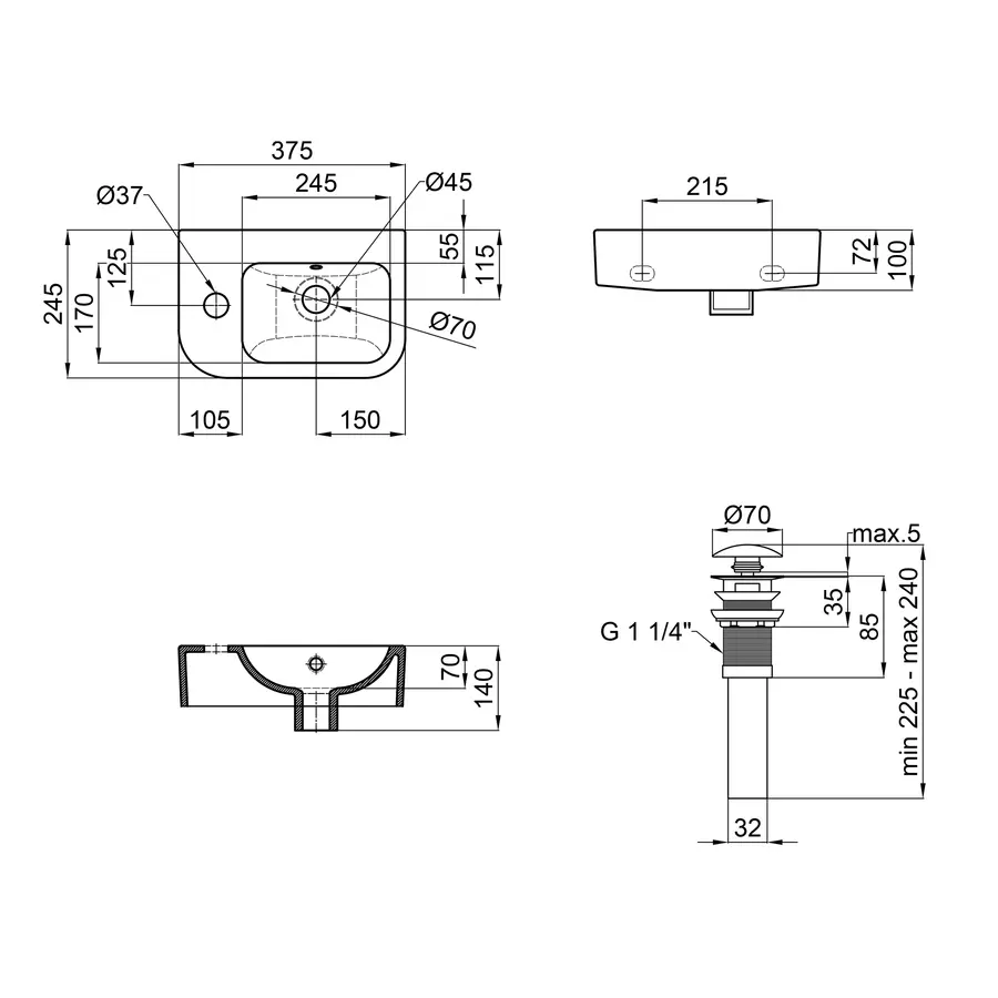 Раковина Qtap Tern 375х245х135 White з донним клапаном QT171110100LW