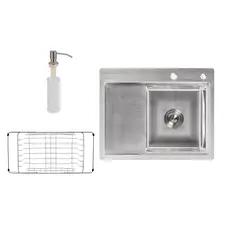 Кухонна мийка Lidz H6350R 3.0/0.8 мм Brush + сушарка + дозатор для миючого засобу