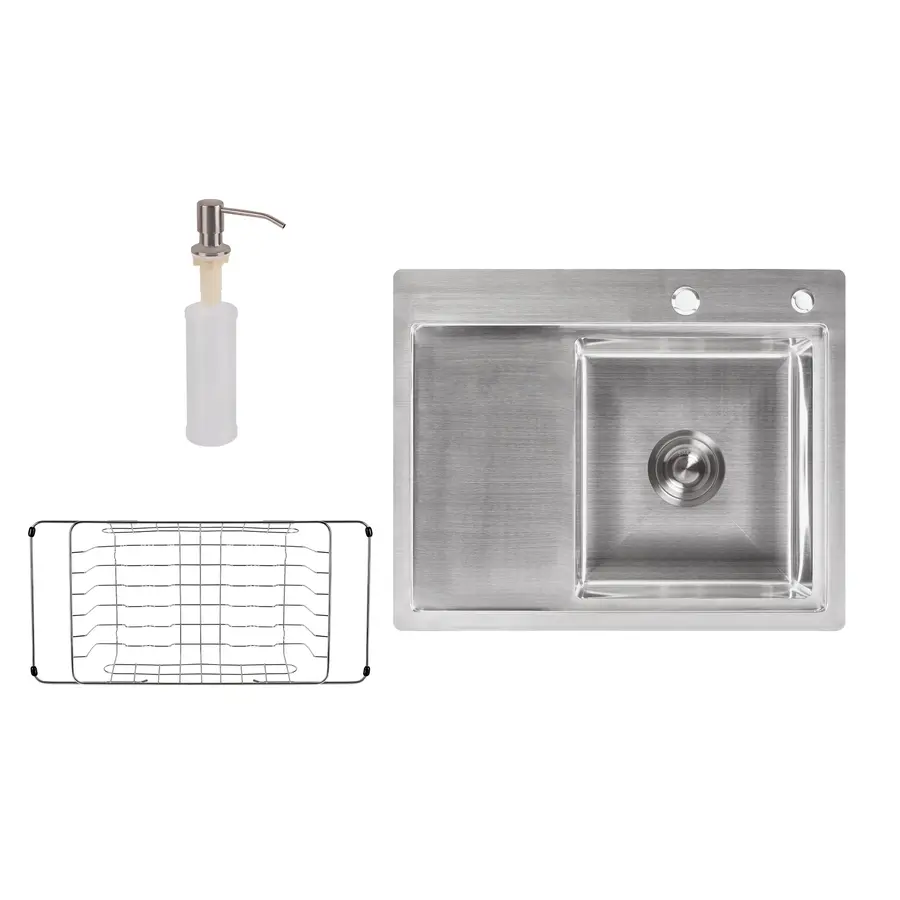 Кухонна мийка Lidz H6350R 3.0/0.8 мм Brush + сушарка + дозатор для миючого засобу