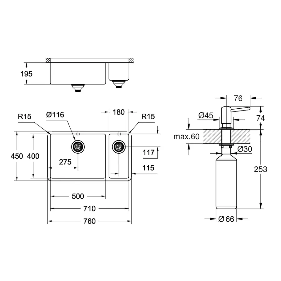Мийка кухонна Grohe K700U 31575SD0 + дозатор для миючого засобу Contemporary 40536000