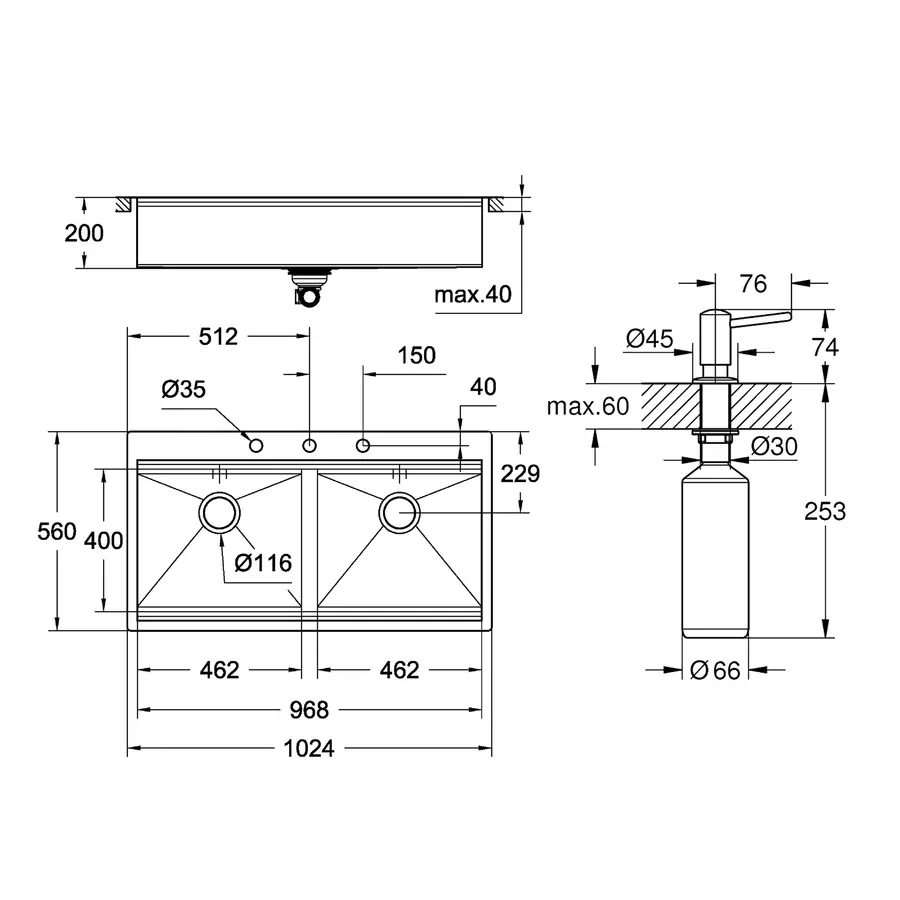 Мийка кухонна Grohe K200 31585SD0 + дозатор для миючого засобу Contemporary 40536000