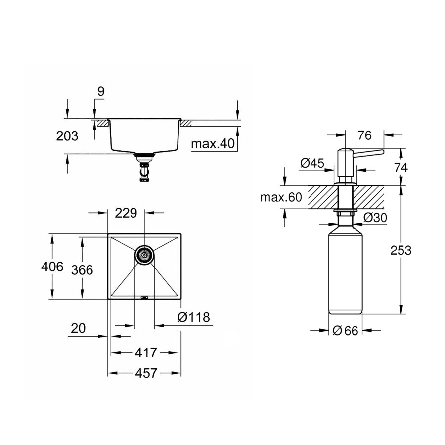 Набір Grohe мийка гранітна кухонна K700 31653AT0 + дозатор для миючого засобу Contemporary 40536000