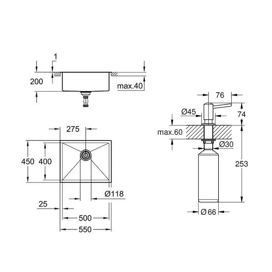 Мийка кухонна Grohe K700 31726SD0 + дозатор для миючого засобу Contemporary 40536000