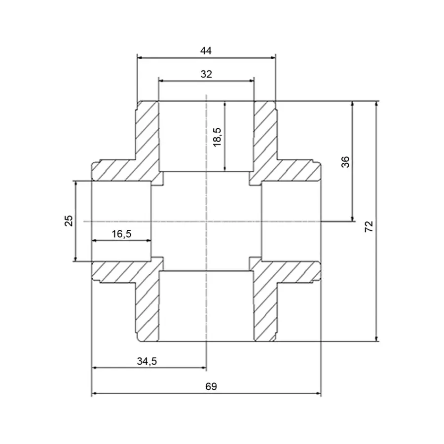 Крестовина PPR Blue Ocean 32х25х32х25 редукционная