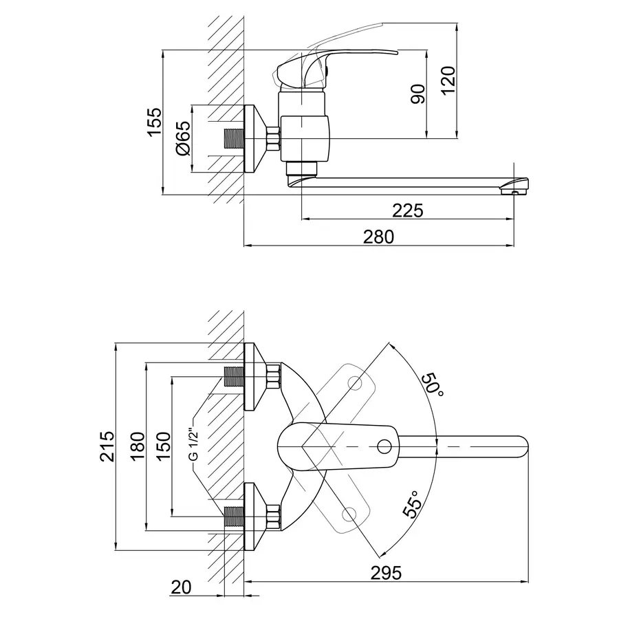 Змішувач для кухні Qtap Mars СRM 009 настінний