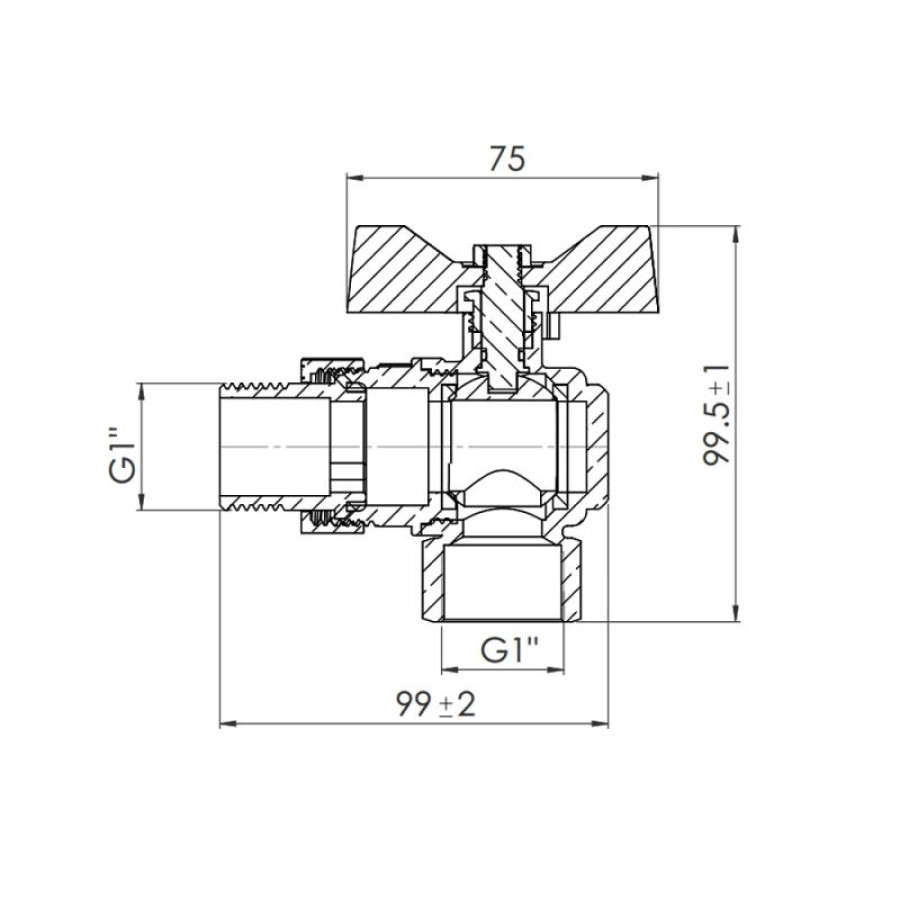 Кран кульовий "Американка" SD Forte 1" кутовий SF221W25