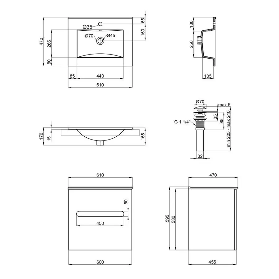 Комплект Qtap Virgo 600х580х437 White/Whitish oak тумба підвісна + раковина урізна QT1872TPА6013060CW