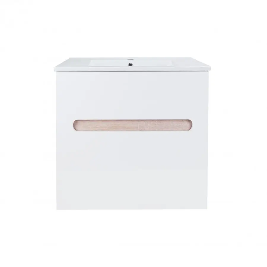 Комплект Qtap Virgo 600х580х437 White/Whitish oak тумба підвісна + раковина урізна QT1872TPА6013060CW