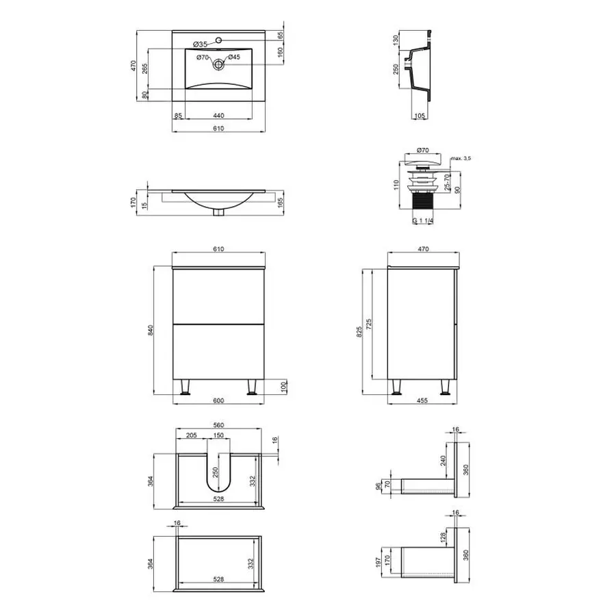 Комплект Qtap Tern 600х725х437 Matt black тумба підлогова + раковина урізна QT1771TNL6023060CMB