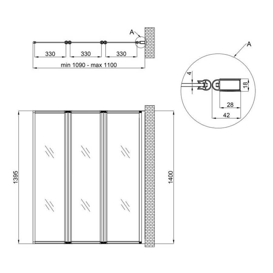 Штора на ванну Qtap Gemini WHI401114RP4 скло Pear 4 мм, 110x140 см