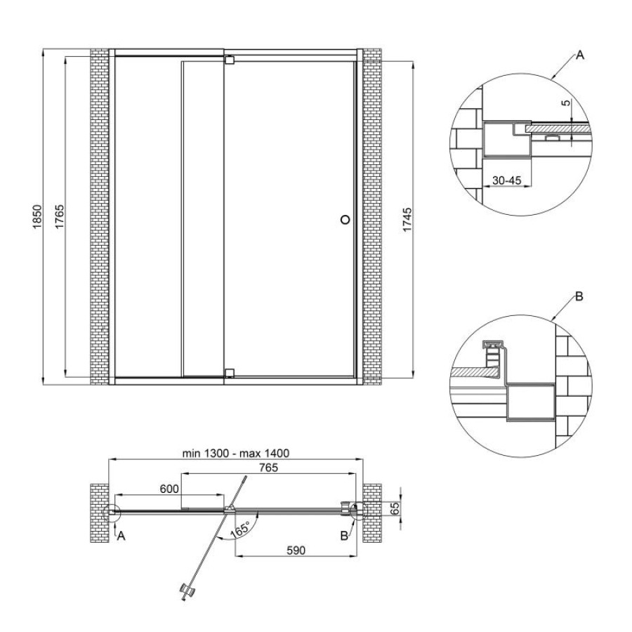 Душові двері в нішу Qtap Pisces WHI2013-14.CP5 130-140x185 см, скло Pattern 5 мм