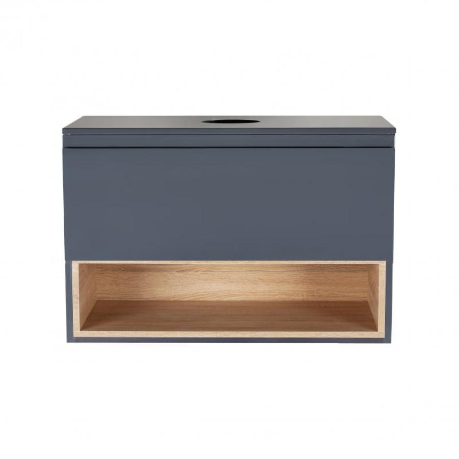 Тумба підвісна Qtap Robin 700х476х437 Graphite/Whitish oak зі стільницею QT1379TPН7002GWO