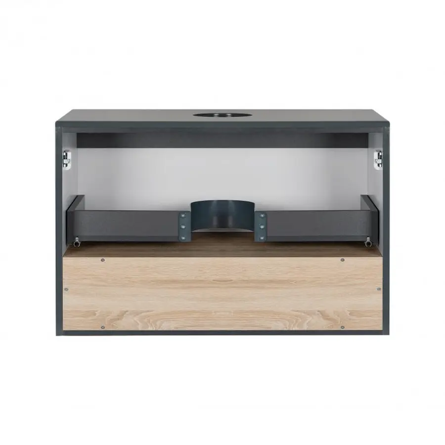 Тумба підвісна Qtap Robin 700х476х437 Graphite/Whitish oak зі стільницею QT1379TPН7002GWO