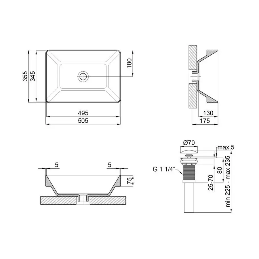 Раковина Qtap Crow 500x350x180 White з донним клапаном QT0511L582W