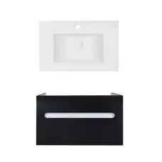 Комплект Qtap тумба підвісна Virgo 800х580х437 мм Black/White + раковина урізна Albatross E QT71V44068