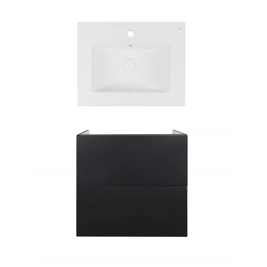 Комплект Qtap тумба підвісна Tern 600х580х437 мм Matt Black + раковина урізна Albatross E QT71TE44119