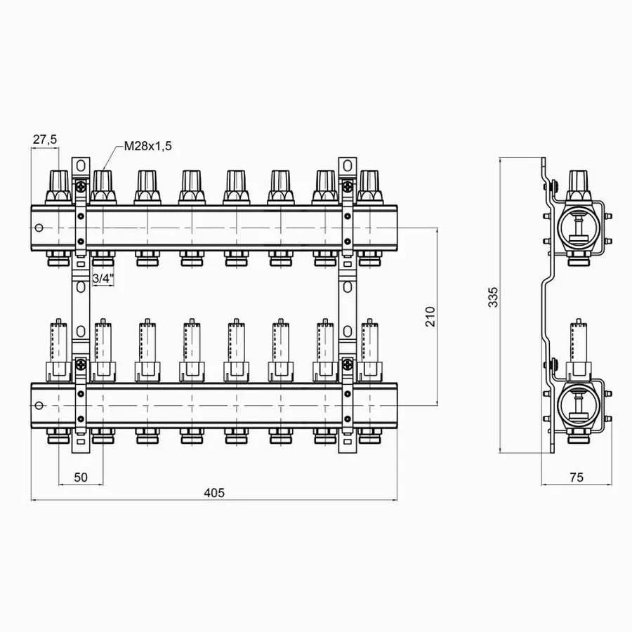 Колектор Icma 1" 8 виходів, з витратомірами №K013