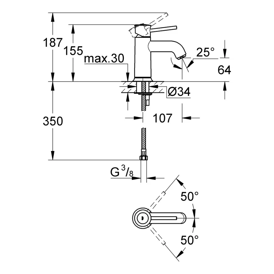 Змішувач для раковини Grohe BauClassic 23162000
