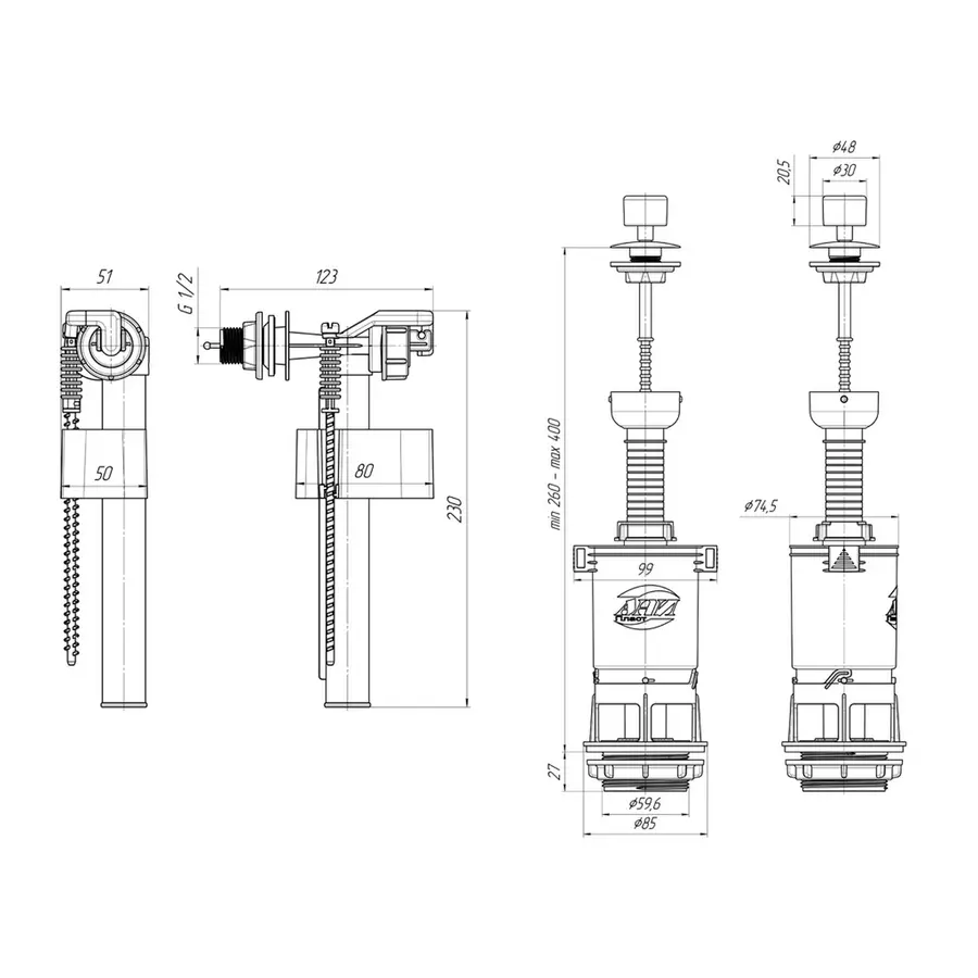 Зливний/наливний механізм для унітаза ANI Plast FV4050M (WC4050M)
